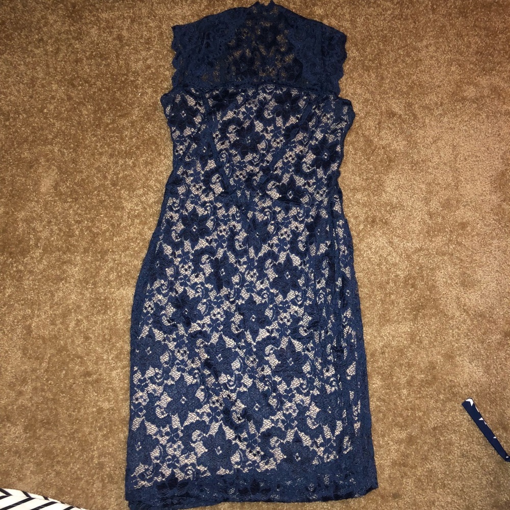 Navy Blue and Nude Lace Dress